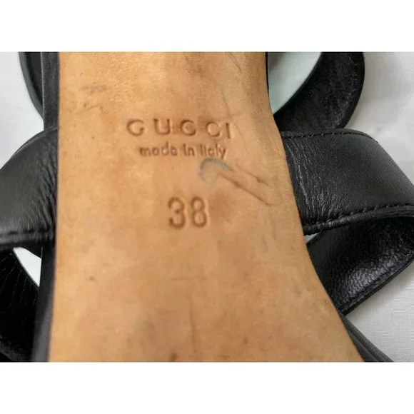 Gucci Leather Gladiator Heels EU Size 38 Black Sigourney Stiletto Platform Women - Picture 6 of 10